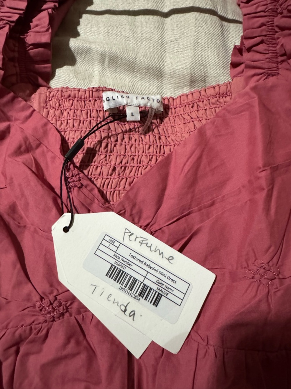 English Factory Pink Puff Sleeve Babydoll Dress size L Nwt - Picture 7 of 11